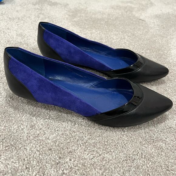 Tahari Women's Mini Wedge Heels Blue Suede Black Leather Shoe Size 8M - Picture 2 of 8
